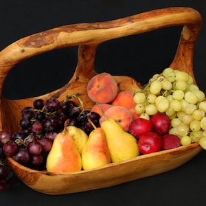 Olive Wood Wooden Decorative Fruit Basket/Bowl with Handle image 8