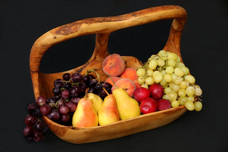 Olive Wood Wooden Decorative Fruit Basket/Bowl with Handle image 8