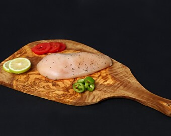 Olive Wood Slim Irregular Shaped Cutting Board with Handle