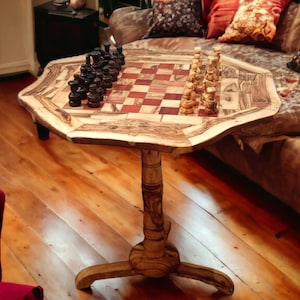 Personalised Olive Wood Chess Table , gift, gift for him, Birthday gift,  chess lovers, chess set, chess board