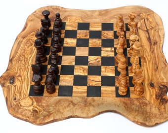 Olive Wood Chess Board with pieces, game , gift for him, birthday gift,  chess lovers, chess set with handmade chess pieces