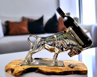 Olive Wood bull bottle holder