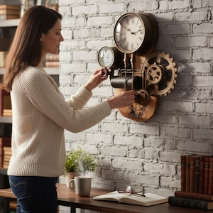 Relógio de parede em madeira de oliveira com borda natural