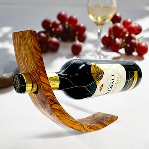 Olive Wood Gravity Bottle Holder | Gravity Trick Freestanding