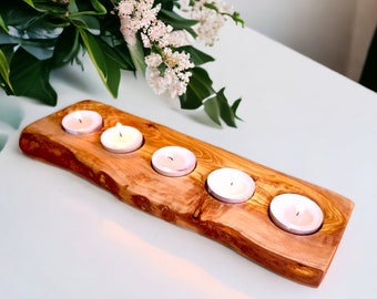 オリーブウッドのフラット木製ティーライトキャンドルホルダー | 各種