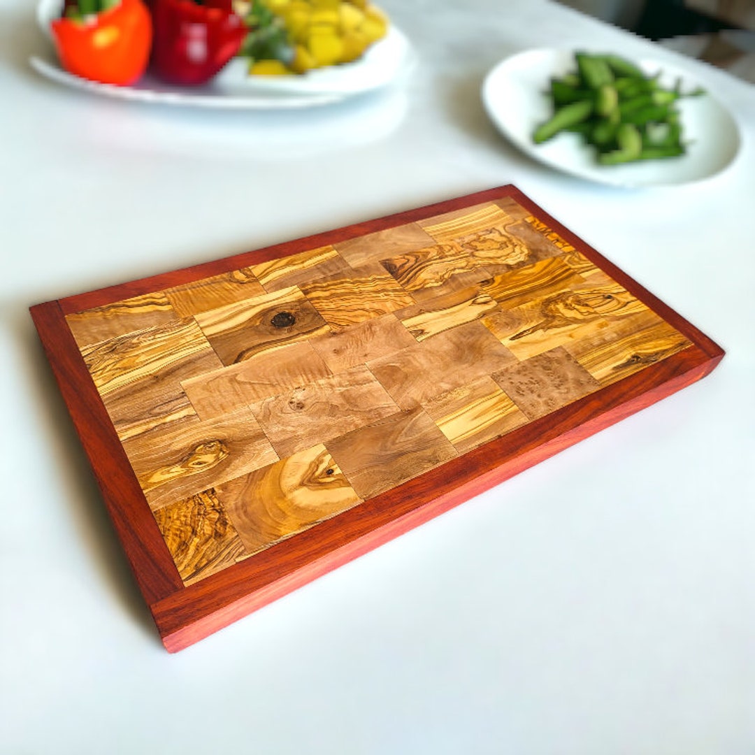 Rectangular End Grain Cutting Board With Red Border - Etsy