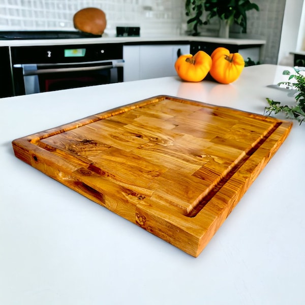 Olive Wood Rectangular End Grain Charcuterie Chopping/Cutting Board W/ Drip Catching Groove  | Various Sizes