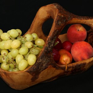 Olive Wood Wooden Decorative Fruit Basket/Bowl with Handle 30 cm