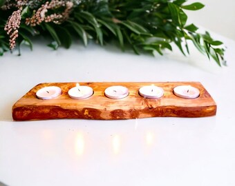 オリーブウッドのフラット木製ティーライトキャンドルホルダー | 各種