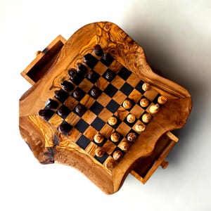 Olive Wood Chess Board with Two Drawers, gift, gift for him, birthday gift, chess lovers, chess set, chess set with chess pieces