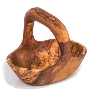 Olive Wood Wooden Decorative Fruit Basket/Bowl with Handle image 5