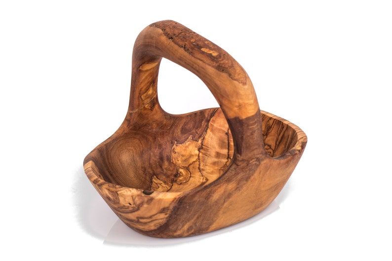 Olive Wood Wooden Decorative Fruit Basket/Bowl with Handle image 5