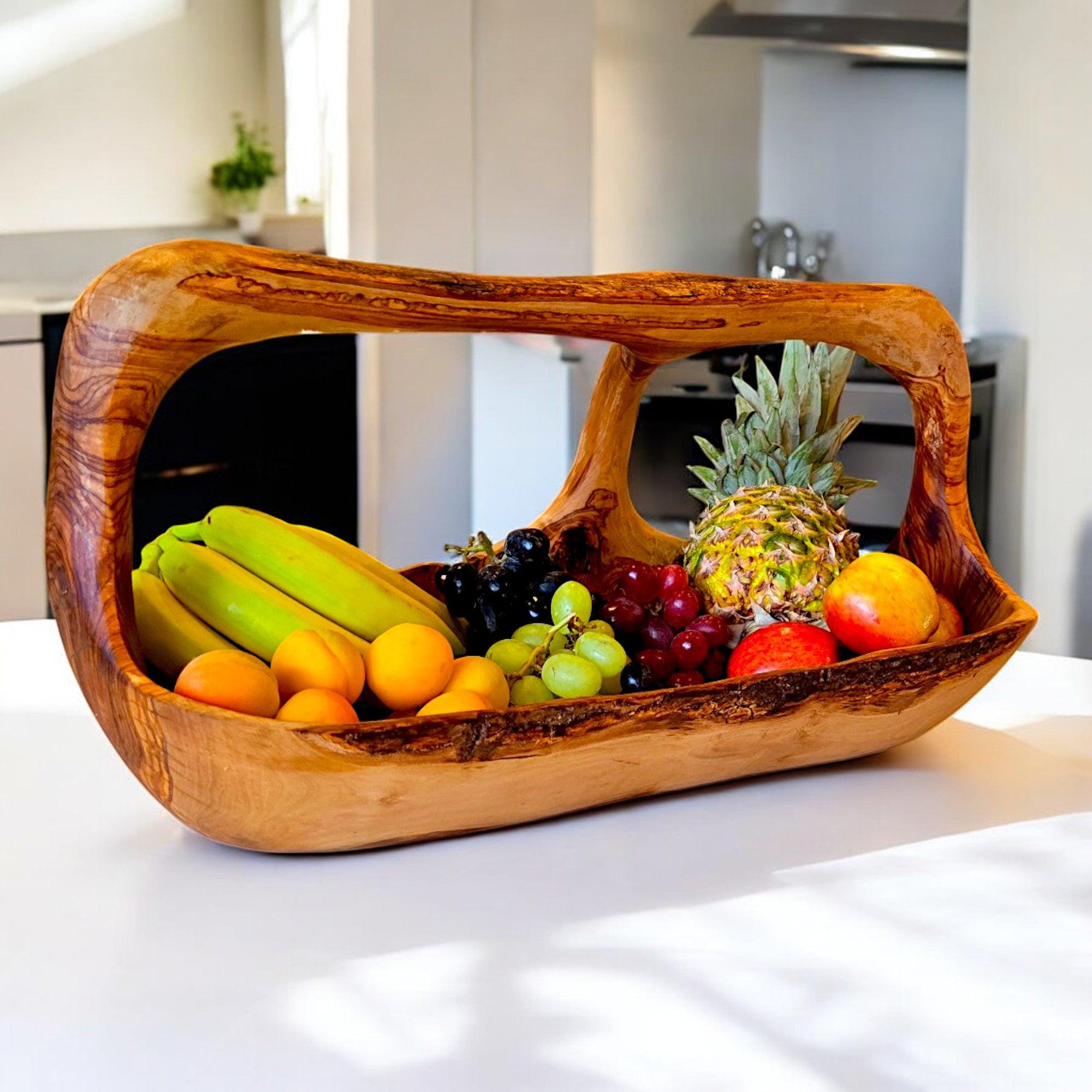 Ciotola Portafrutta In Legno Intagliato A Mano – 20.2x18x8.5 Cm, Vassoio Decorativo Per Casa, Ristoranti, Snack E Dessert