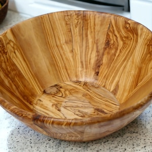 Olive Wood Large Handcrafted End Grain Centre Piece Wooden Salad Bowl 40 cm