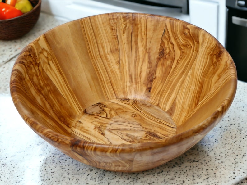 Olive Wood Large Handcrafted End Grain Centre Piece Wooden Salad Bowl 40 cm