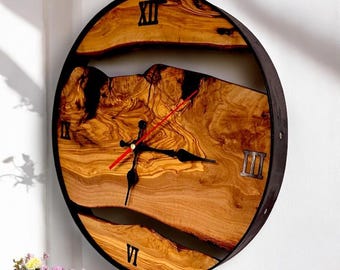 Olive Wood Wall Clock with metal Edge