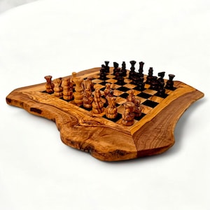 Personalised Olive Wood handmade Chess Board, chess set with chess pieces great birthday gift, gift for him , chess lovers, chess game