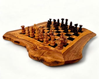 Personalised Olive Wood handmade Chess Board, chess set with chess pieces great birthday gift, gift for him , chess lovers, chess game