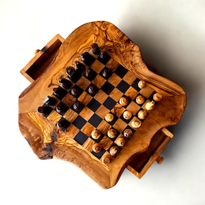 olive Wood Chess Board with Two Drawers 33* 33cm , gift, gift for him, birthday gift, chess lovers, chess set, chess set with chess pieces