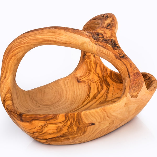 Olive Wood Wooden Decorative Fruit Basket/Bowl with Handle
