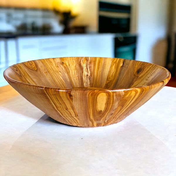 Olive Wood Large Handcrafted End Grain Centre Piece Wooden Salad Bowl