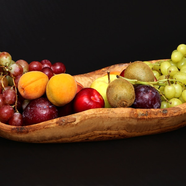 Corbeille à fruits plate en bois d'olivier