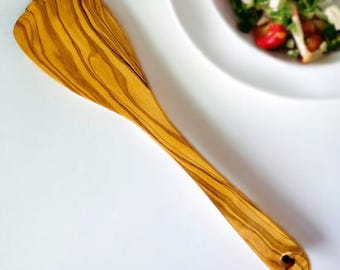 Espátula de madera de olivo de 30 cm, natural, hecha a mano, para repostería, cocina, utensilios de cocina, chef, regalo