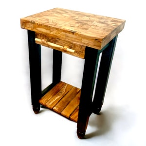 Olive Wood butcher block island, Table Butcher Block, Kitchen Cart, small kitchen island, wedding gift, gift for parents, gift