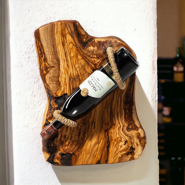 Portabottiglie Da Parete In Legno Rustico - Set Da 2, Con Gancio Per