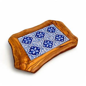 Rustic Olive Wood Ceramic Tray | Various Colours