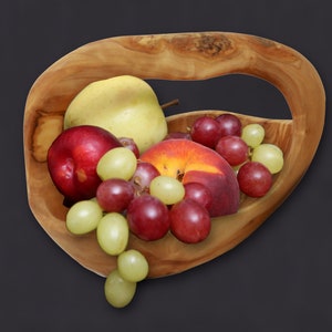 Olive Wood Wooden Decorative Fruit Basket/Bowl with Handle 25 cm