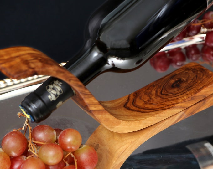 Olive Wood Wave Bottle Holder 30 cm, wine bottle holder, barware, accessories, gift for parents, gift
