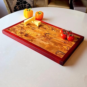 Personalised Rectangular Large End Grain Olive Wood Cutting Board w/ Red Border