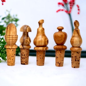 Tapón de madera de olivo para botellas, hecho a mano, corcho de vino, forma de hongo, pera, redondo, manzana y tarro de miel.