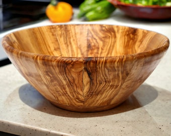 Olive Wood Large Handcrafted End Grain Centre Piece Wooden Salad Bowl