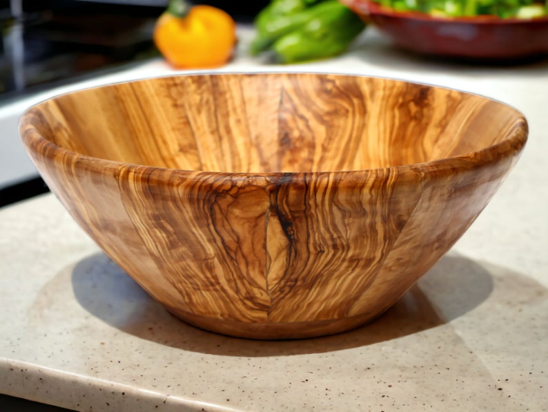 Olive Wood Large Handcrafted End Grain Centre Piece Wooden Salad Bowl image 2