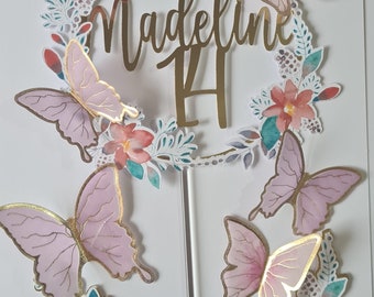 Birthday cake topper set - butterflies and flowers