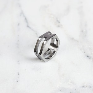 Geometric Cutout Stainless Steel Ring | Edgy and Unique Men&#39;s Jewellery | Modern Silver & Gold Jewelry
