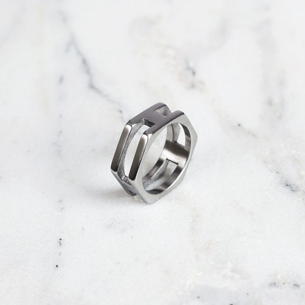 Geometric Cutout Stainless Steel Ring | Edgy and Unique Men's Jewellery | Modern Silver & Gold Jewelry