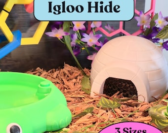 Reptile Humid Hide | Igloo Hide for Gecko & Snake Enrichment | Cozy Arctic-Themed Terrarium Decor |