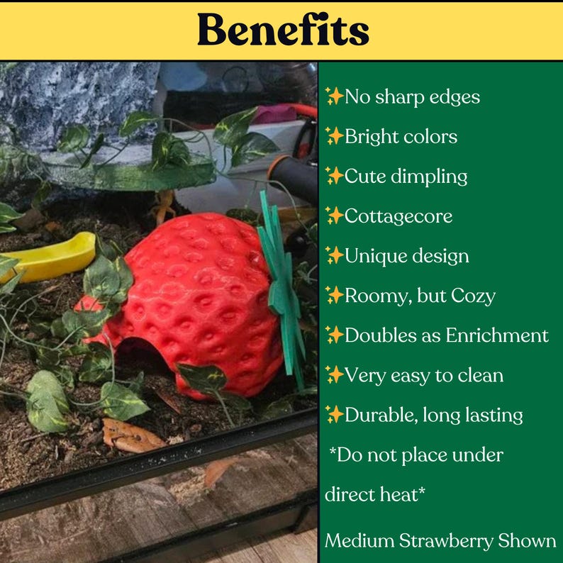 Strawberry reptile hide benefits infographic for snake enclosure enrichment
