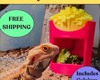 Reptile Feeder French Fry: Supplement Shaker, Enrichment Feeding Dish