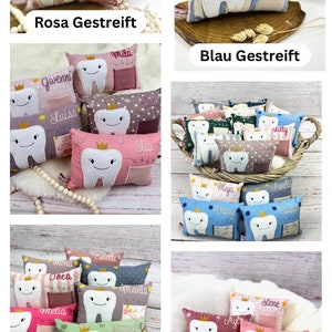 Zahnfeekissen mit Namen,Handgefertiges Personalisiertes Zahnfee Kissen,Geschenk für Kinder,Kissen,Kinderzimmer Deko,Kuschelkissen,Wackelzahn Bild 5