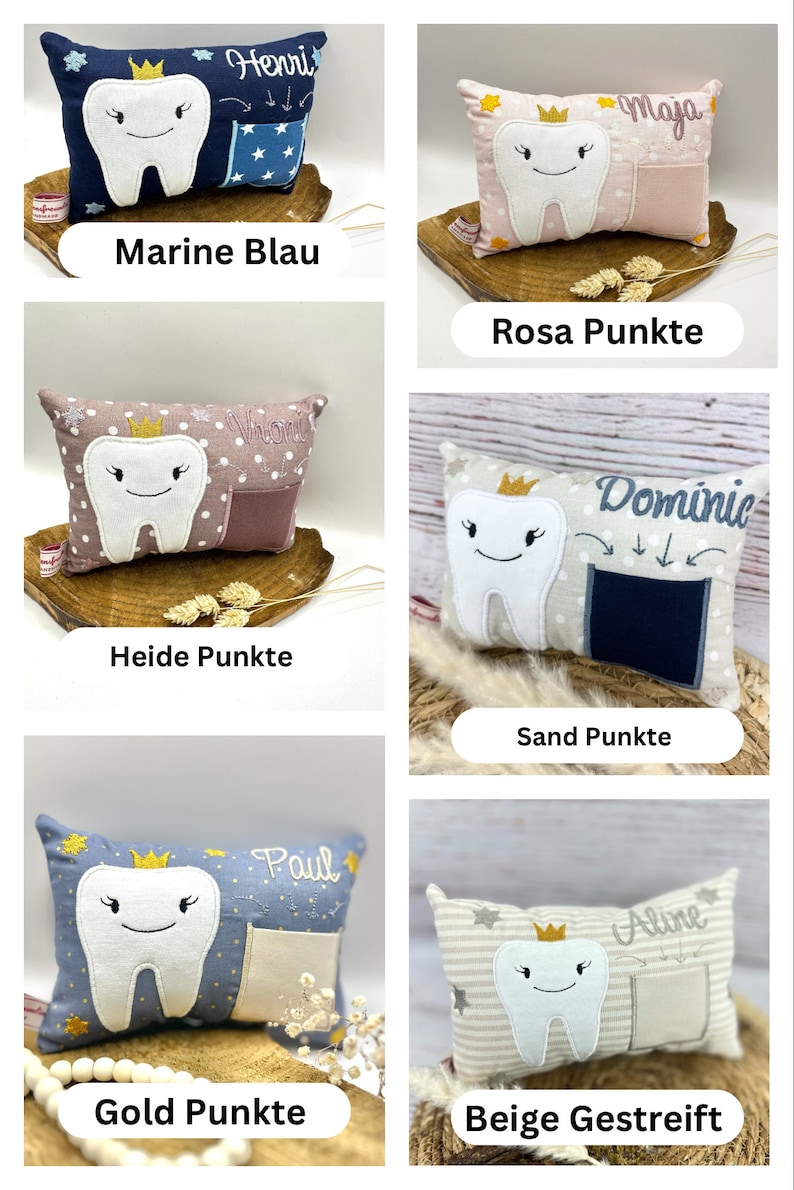 Tooth fairy pillow with name, handmade personalized tooth fairy pillow, gift for children, pillow, children's room decoration, cuddly pillow, wobbly tooth image 4
