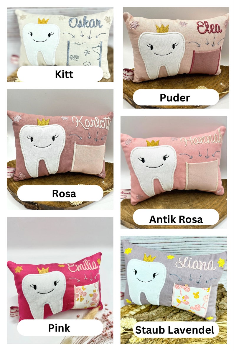 Tooth fairy pillow with name, handmade personalized tooth fairy pillow, gift for children, pillow, children's room decoration, cuddly pillow, wobbly tooth image 2