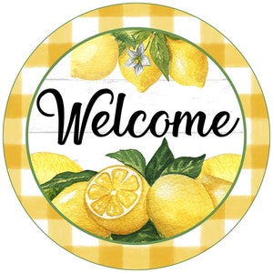 Welcome wreath sign with lemons, lemon wreath attachment, summer fruit decor, kitchen lemon sign, farmhouse lemon kitchen sign