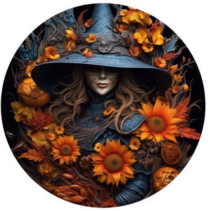 Wicked Witch 3D Orange Sunflowers Wreath Sign, Orange Sunflowers Halloween sign, spooky Halloween witch wall art