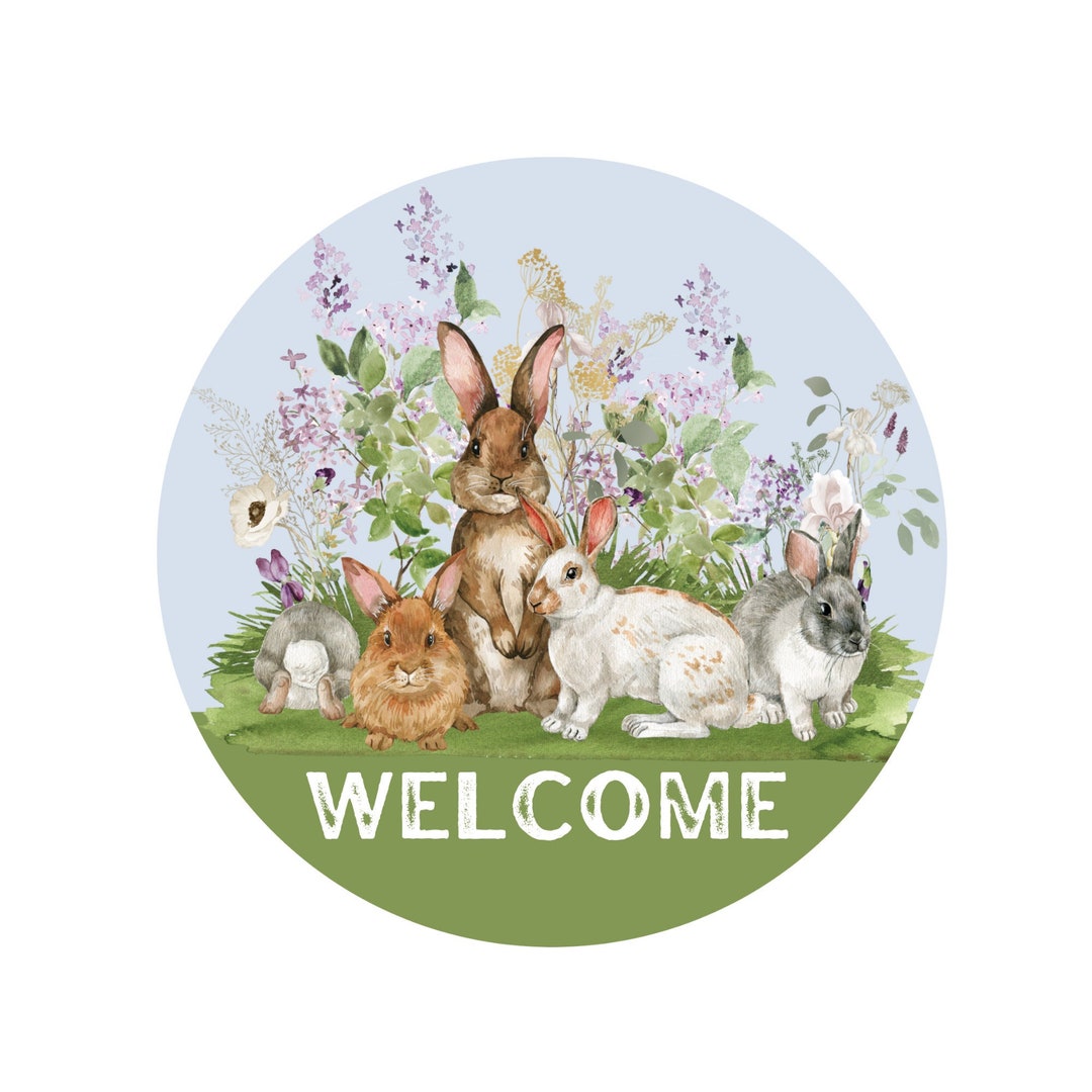 Spring Bunny Welcome Sign, Spring Floral Wreath Attachment, Easter ...