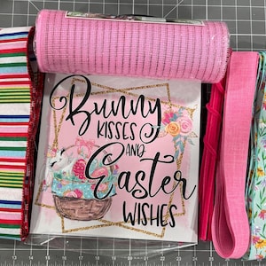 Spring Floral welcome wreath kit, mesh diy wreath kit, Easter Bunny Sign & ribbon kit,make your own wreath, craft supplies for wreath