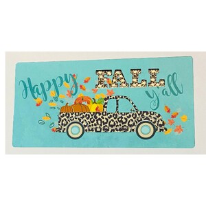 Leopard truck fall wreath sign, fall wreath attachment, cheetah truck fall sign, happy fall y&#39;all sign, aqua fall wreath sign